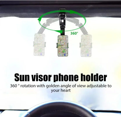 360° Rotating Sun Visor Phone Holder for Sun Visor Phone Holder for Car Multifunction with IPhone/Samsung/Android