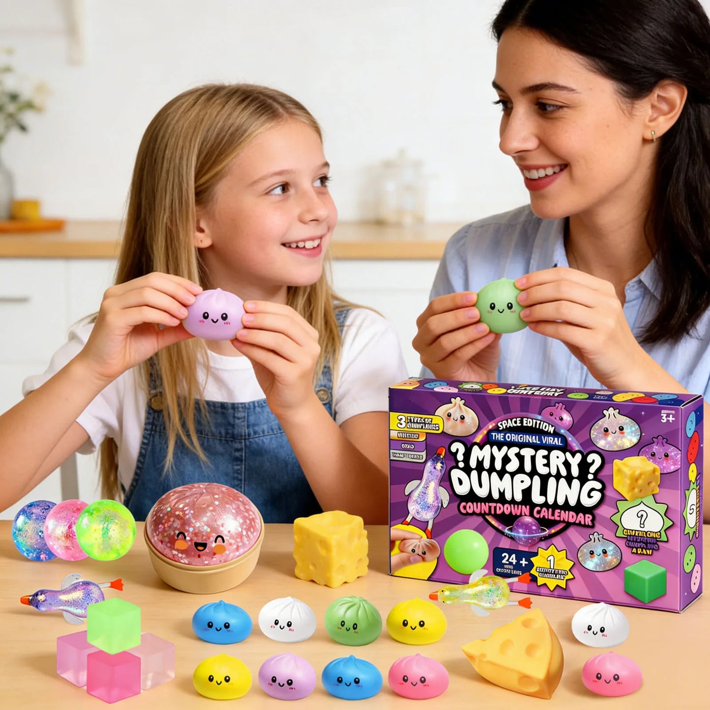 💥Hot Selling Surprise 🤩24 Days Mystery Dumpling Countdown Calendar, Squeeze Sensory Fidget Toy Set
