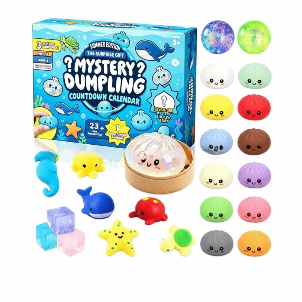 💥Hot Selling Surprise 🤩24 Days Mystery Dumpling Countdown Calendar, Squeeze Sensory Fidget Toy Set