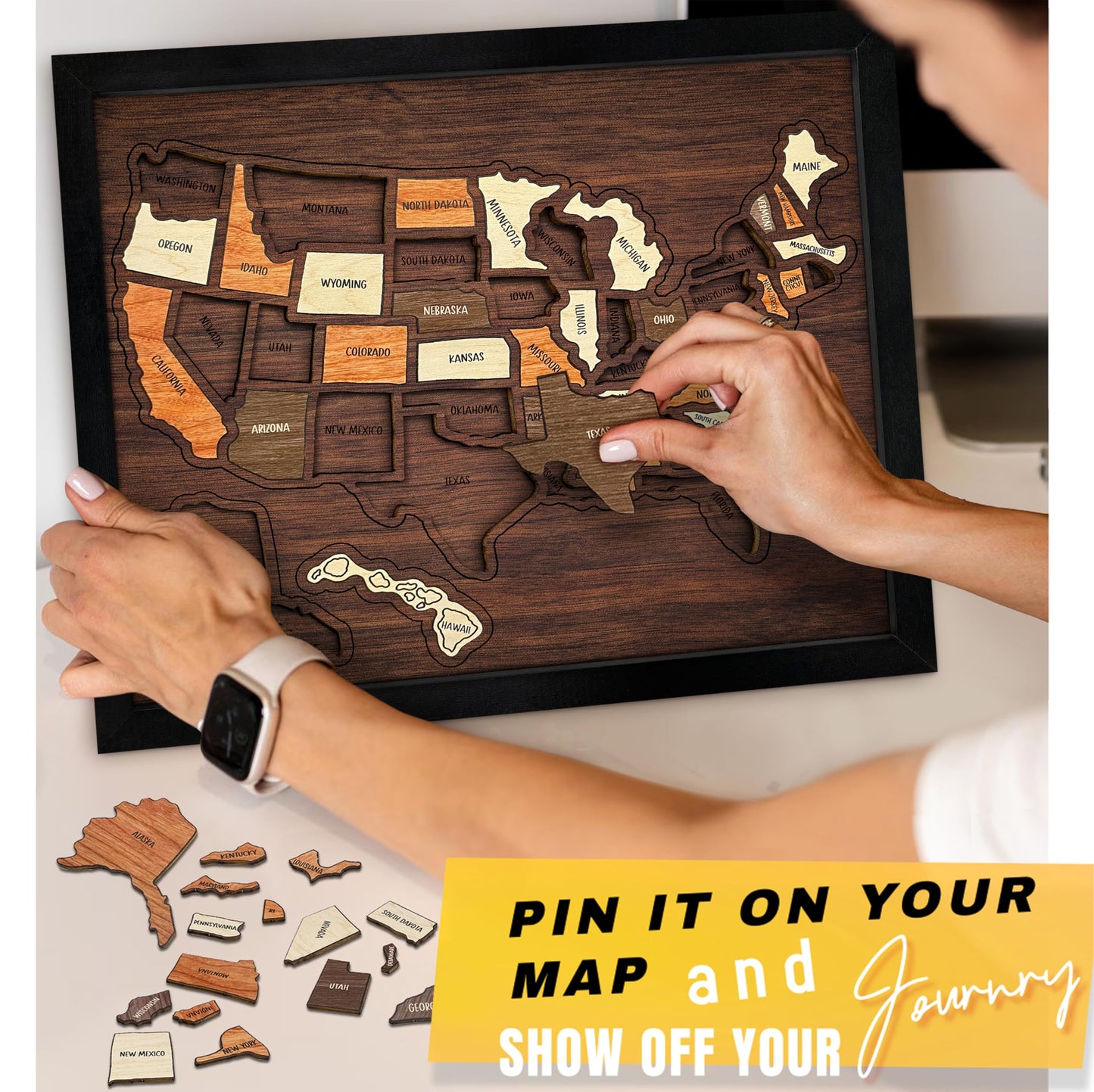 🗺️Wooden USA Travel Map Puzzle🎁 The Most Meaningful Gift For Couples & Families