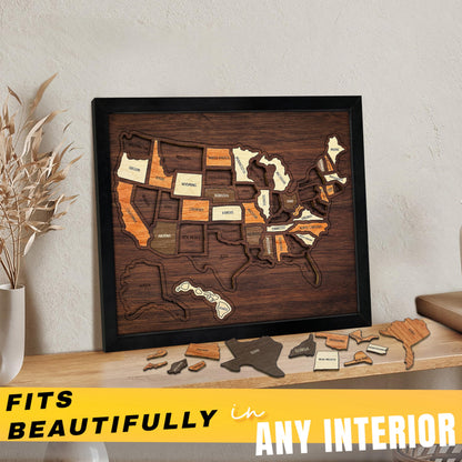 🗺️Wooden USA Travel Map Puzzle🎁 The Most Meaningful Gift For Couples & Families
