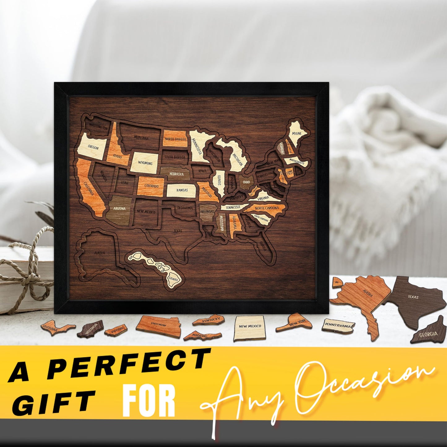 🗺️Wooden USA Travel Map Puzzle🎁 The Most Meaningful Gift For Couples & Families