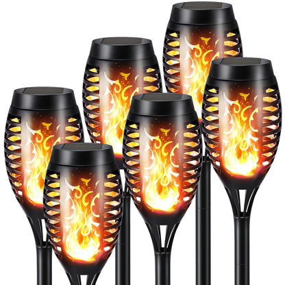 6-Pack Solar Halloween Torch Lights：Purple Flickering Flame, Waterproof Yard Pathway Patio Decor