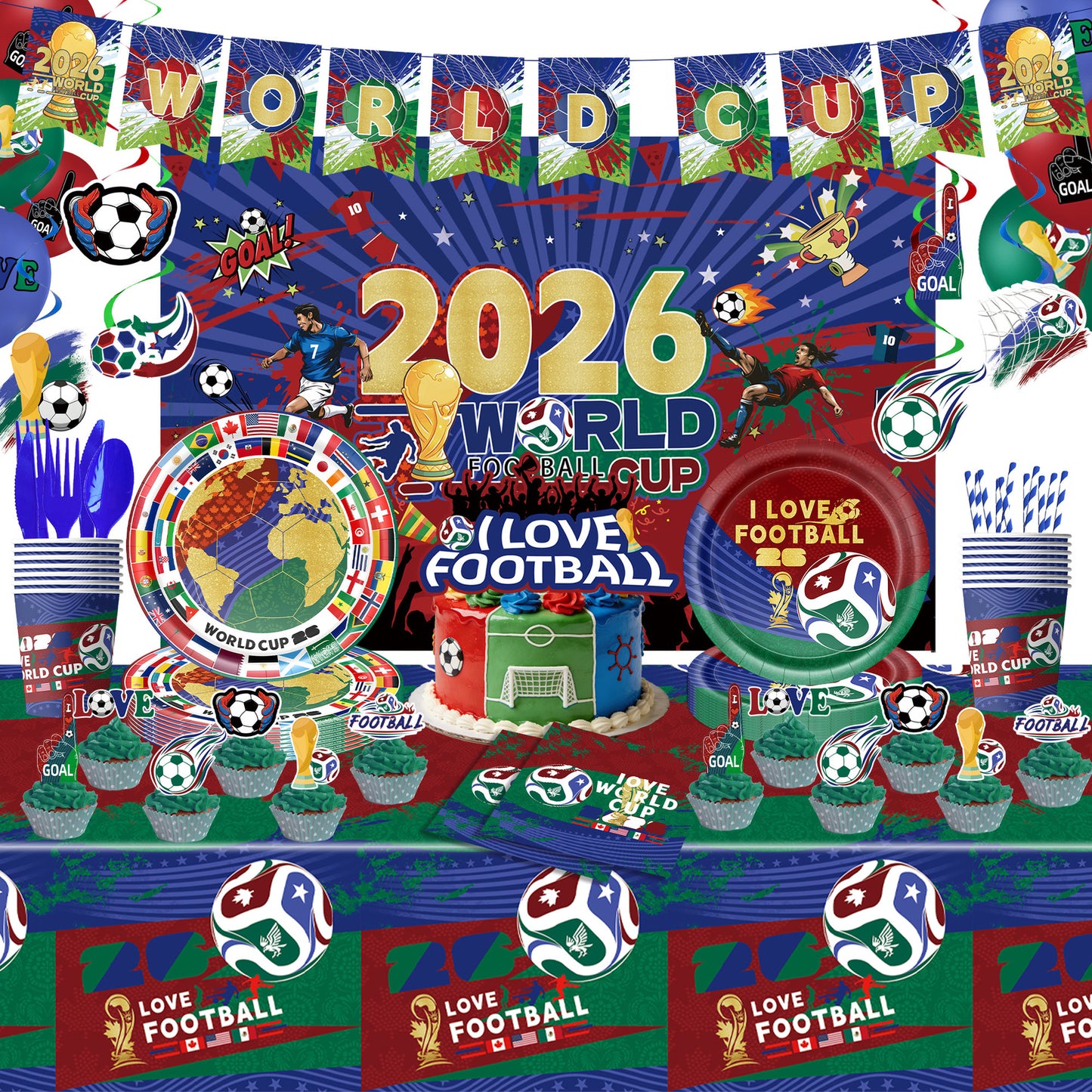 2026 World Soccer Party Decorations, 154 Pcs Party Kit for Party, Serve 10