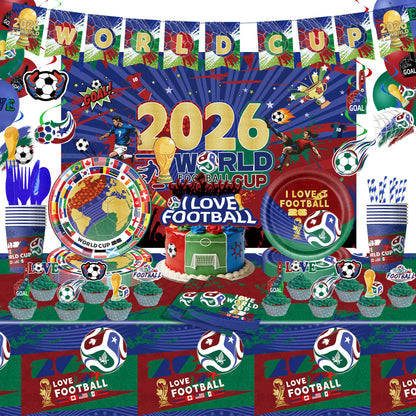 2026 World Soccer Party Decorations, 154 Pcs Party Kit for Party, Serve 10