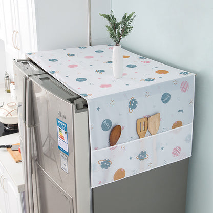 Daisy-print refrigerator dust cover with storage pockets