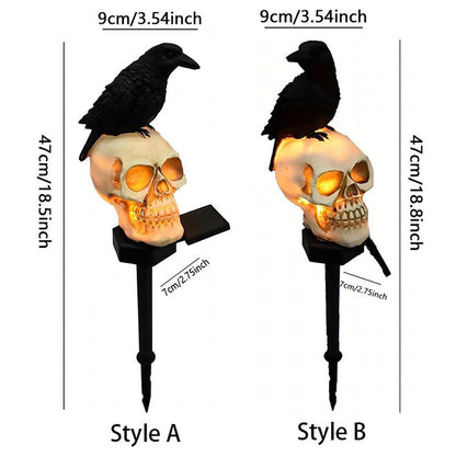 🐦‍⬛Animated Raven Skull Solar Garden Stake💀 | Halloween Outdoor Yard Decor