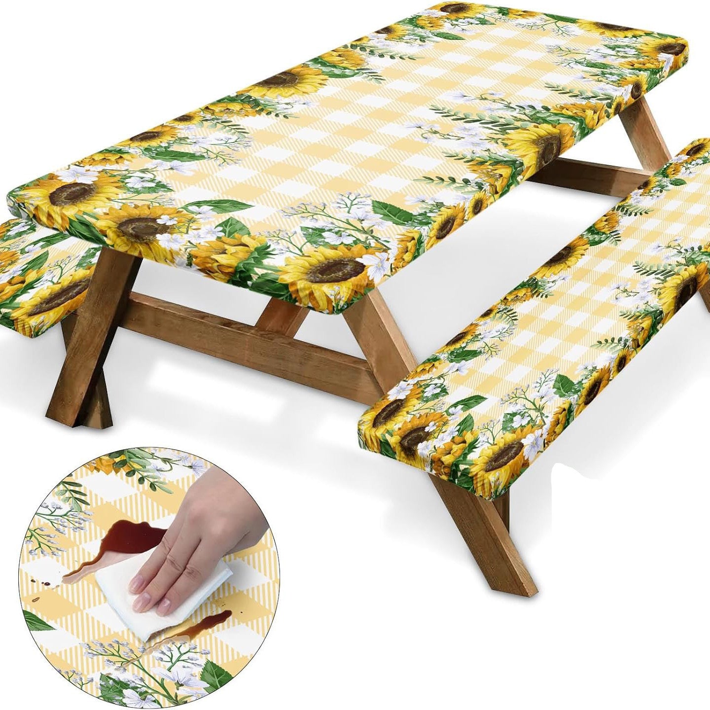 🧺Stretch Picnic Tablecloth Set | Bench Covers + Carry Bag Included 👜