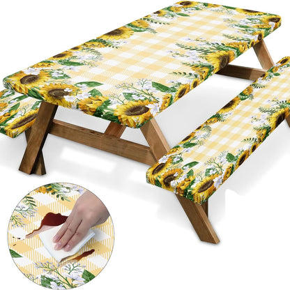 🧺Stretch Picnic Tablecloth Set | Bench Covers + Carry Bag Included 👜