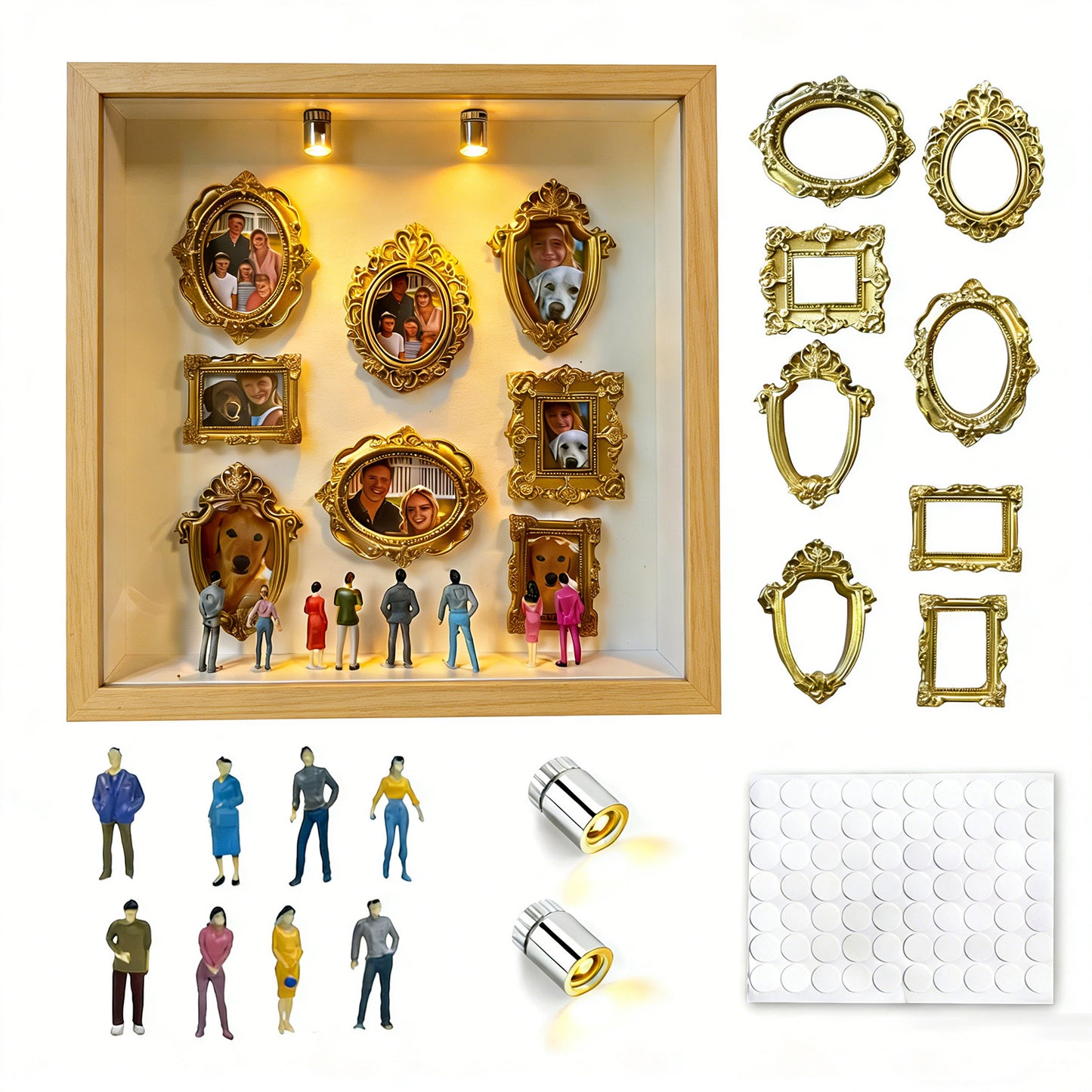 DIY Mini Museum Shadow Box Kit - Customizable 3D Memory Display Frame with LED Lights, Mini Frames & Figurines for Wedding, Graduation & Gifts