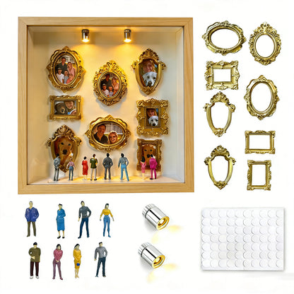 DIY Mini Museum Shadow Box Kit - Customizable 3D Memory Display Frame with LED Lights, Mini Frames & Figurines for Wedding, Graduation & Gifts