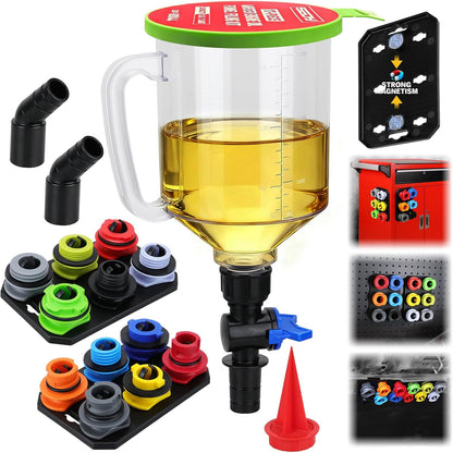 17-Piece Engine Oil Funnel Set-1.36 qt Automotive Oil Funnel Kit with 12 Adapters