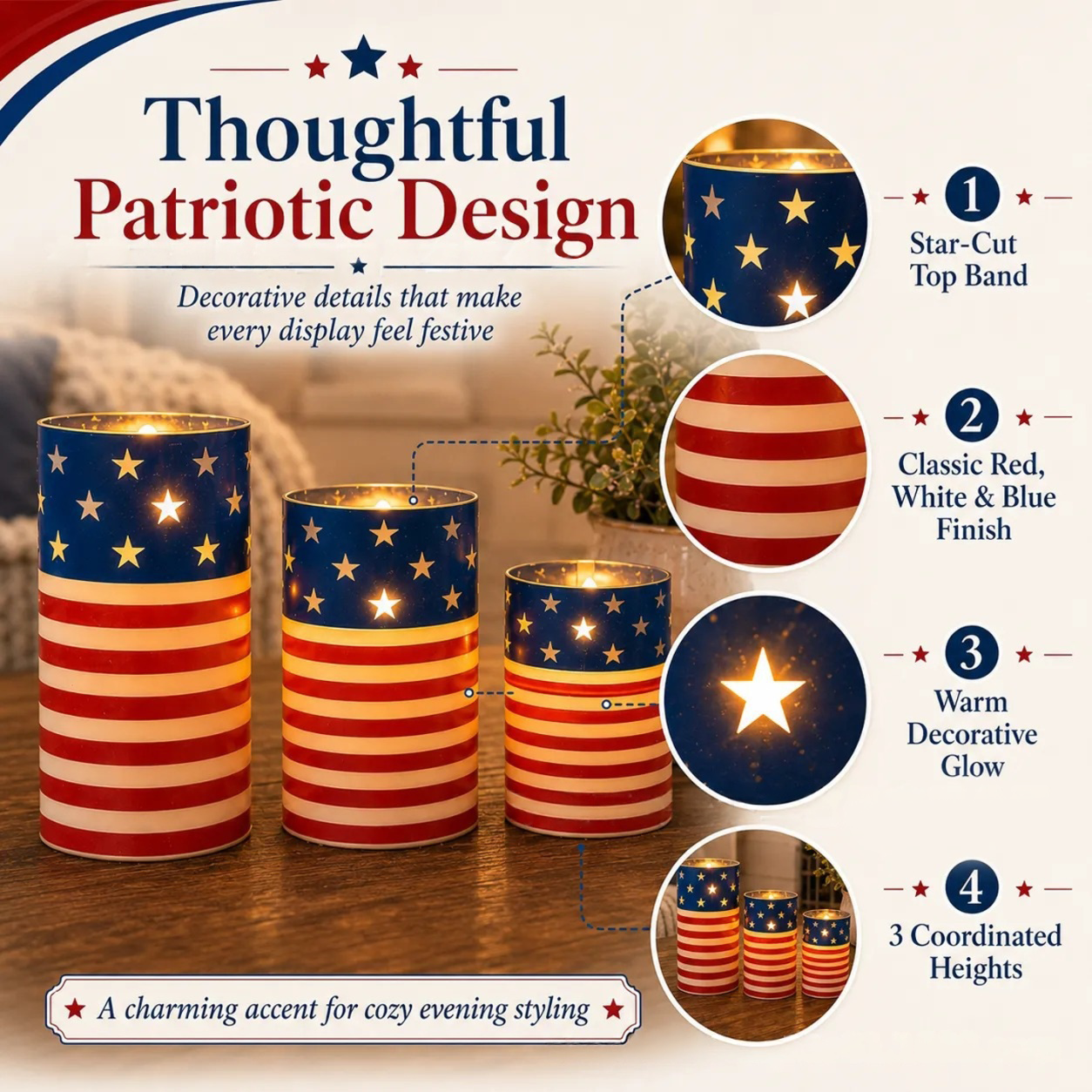 🎉Patriotic-Themed Flameless LED Candle 3 Set With Remote & Timer