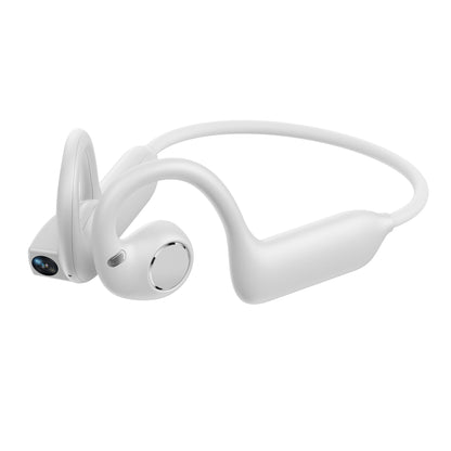 Bone conduction Bluetooth headphones featuring an 8-megapixel camera with EIS image stabilization, support for real-time translation in over 160 languages, dual touch and button controls, and IP54 water resistance.