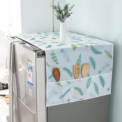 Daisy-print refrigerator dust cover with storage pockets