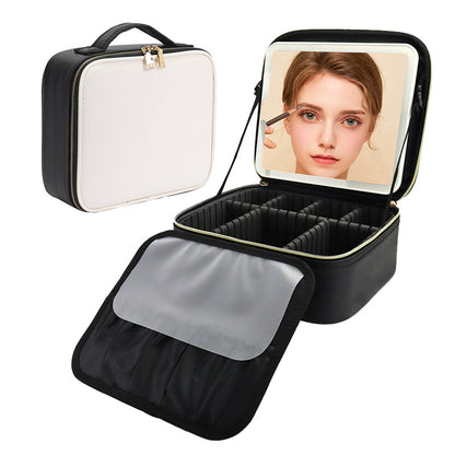 Leopard Print Makeup Case with Mirror & Dimmable LED Lights
