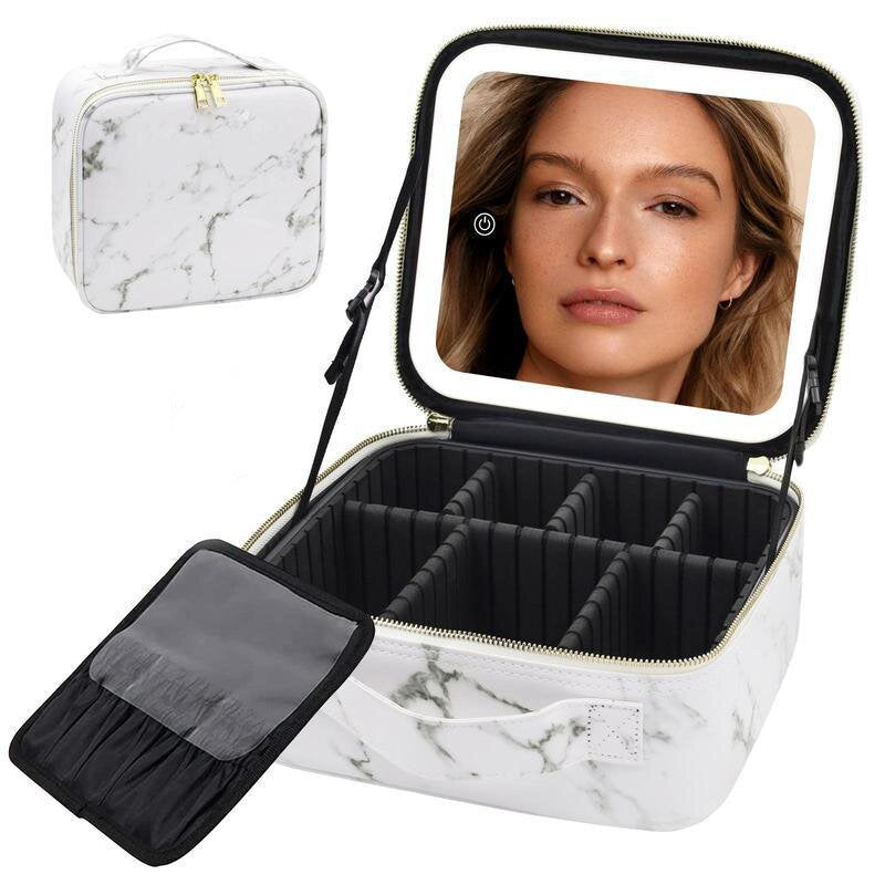 Leopard Print Makeup Case with Mirror & Dimmable LED Lights