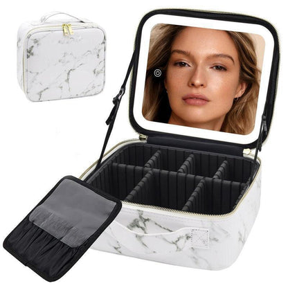 Leopard Print Makeup Case with Mirror & Dimmable LED Lights