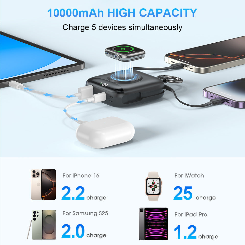 ⚡ 10000mAh 3-in-1 Mini Portable Charger – Phone, Watch & Earbud Power Bank