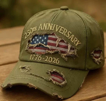 🎁250th Anniversary 1776-2026 Distressed Denim Baseball Cap for Men American Flag Embroidery