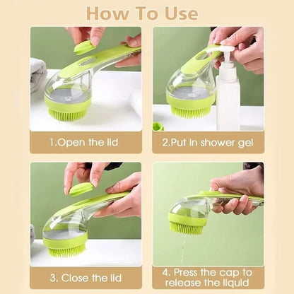 Pet Bath Brush with Shampoo Dispenser - Silicone Massage Grooming Tool for Cats & Dogs