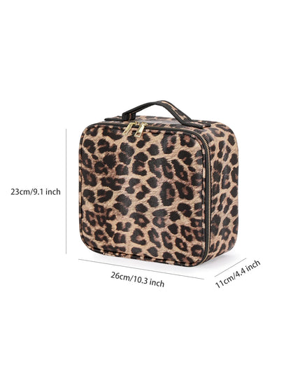 Leopard Print Makeup Case with Mirror & Dimmable LED Lights