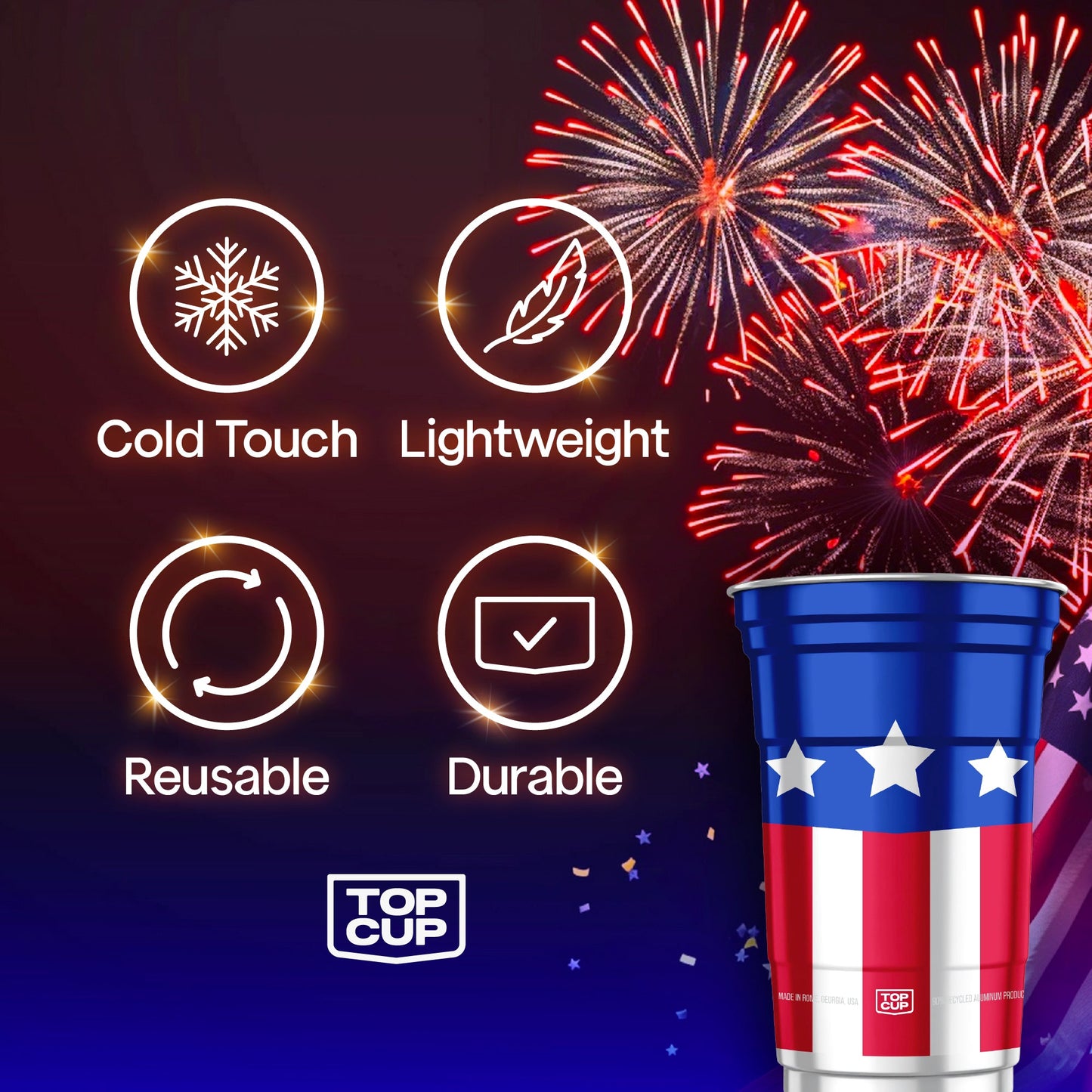 Top Cup America 250th Cup（Vasos de aluminio reutilizables Party Cups）