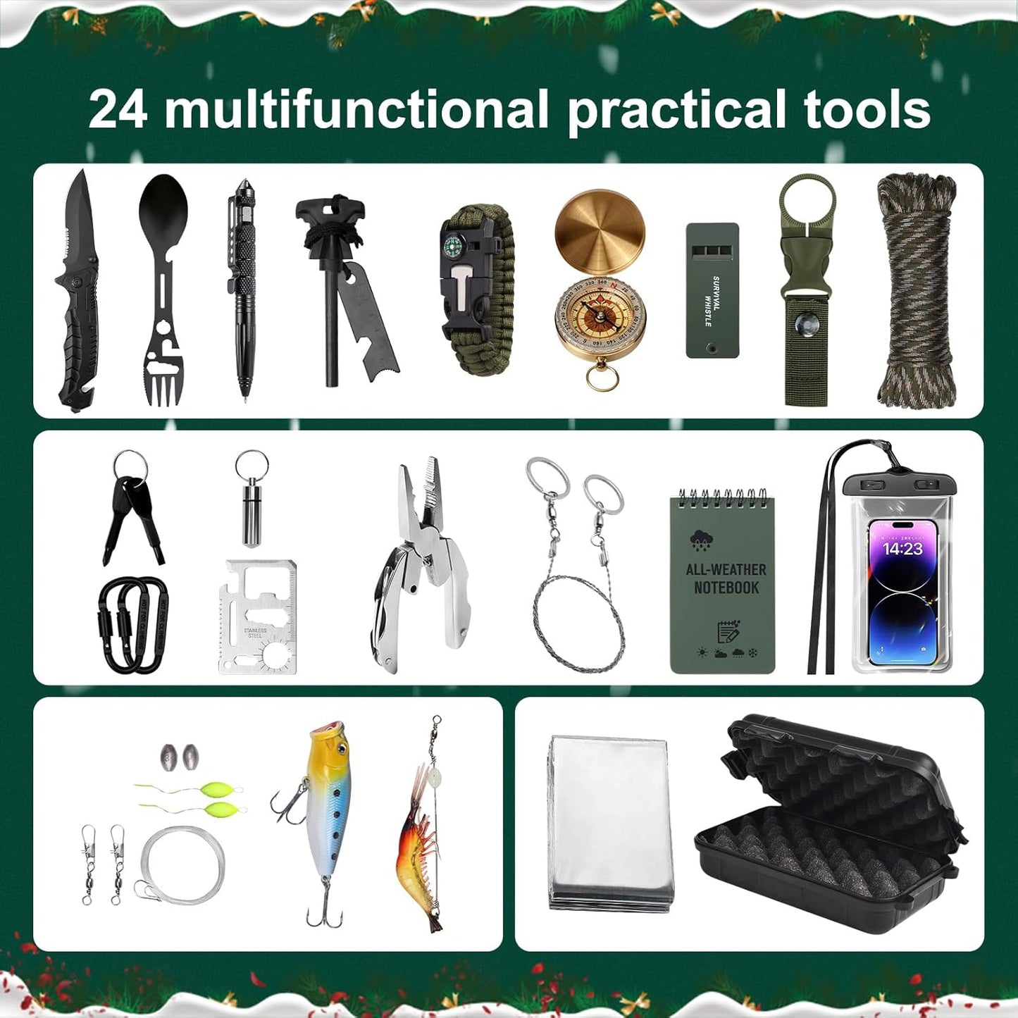 🎁24-Day Survival Advent Calendar-Emergency Gear Countdown Gift Set