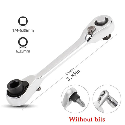 ✨1/4 Inch Mini Double Headed Ratchet Wrench Silver 72-Tooth 5° Quick Release Drive Socket Tool