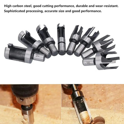 8Pcs Wood Plug Cutter Drill Bit Set | Straight & Tapered Wood Hole Plug Making Bits