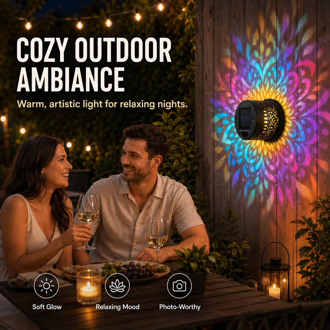 🌈✨ Mandala Solar Wall Lamp – Magical Patio Night Ambience🌼