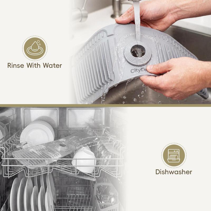Extra‑long Silicone Sink Faucet Splash Guard Mat – Quick Drain & Drying Organizer