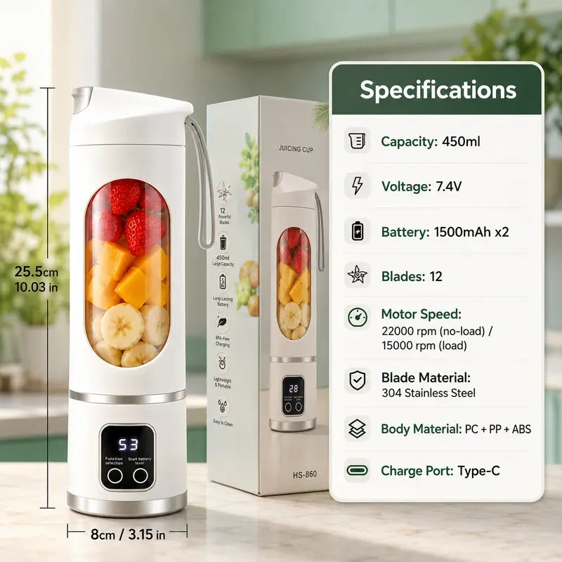 【💥Summer Sale Deals-50% OFF】Portable 15.22 Oz USB Rechargeable Personal Blender with LED Display🥤