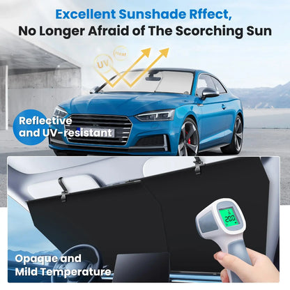EURVET 2026 Car Windshield Sun Shade - Adjustable Auto Retractable UV & Heat Protection Easy to Use Universal Fit for Car Camping Outdoor Daily Parking Cool Reflective Sun Blocker windshieldcover