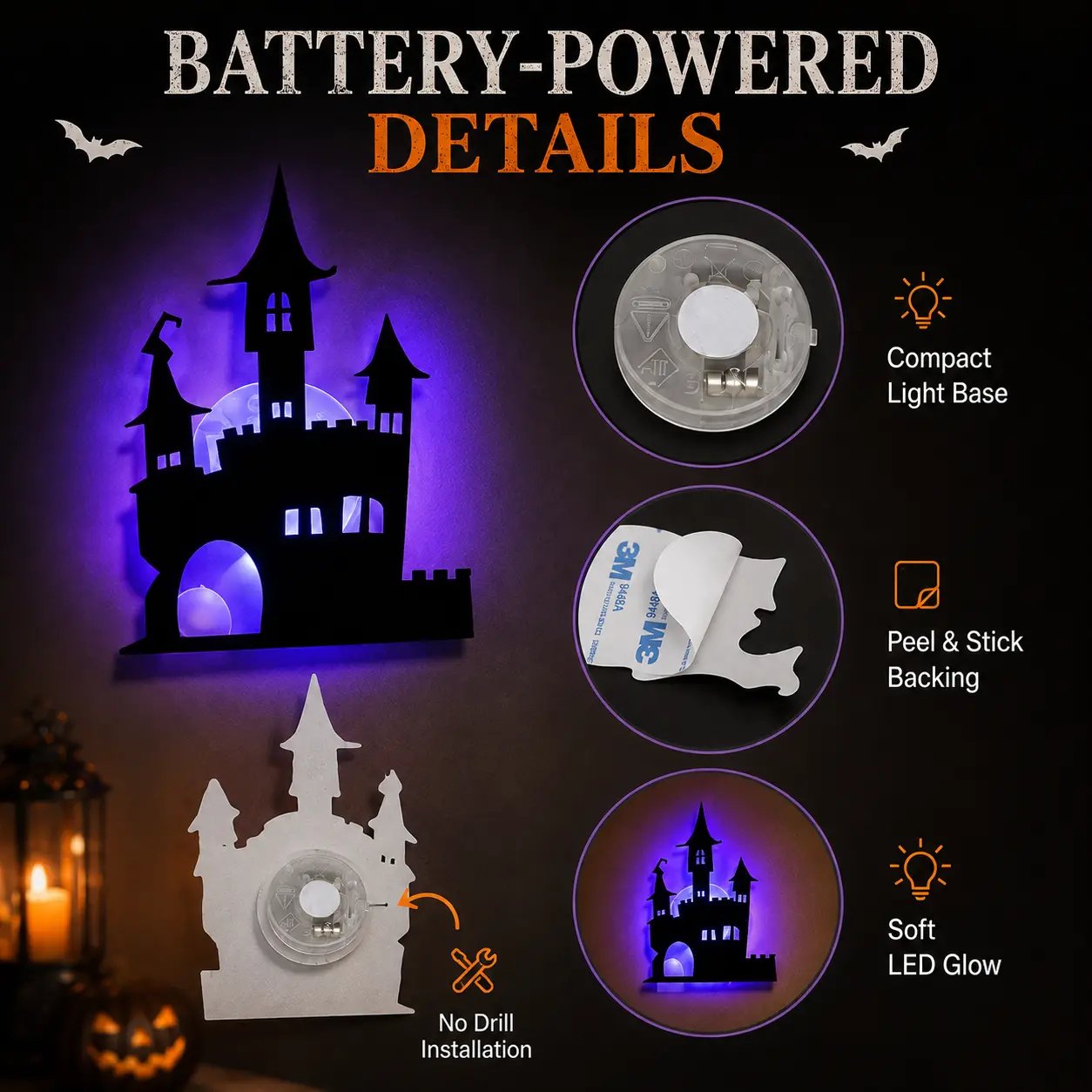 🔥 LAST DAY 50% OFF | 8-Pack Halloween LED Silhouette Wall Lights – Battery-Powered Peel & Stick Decor