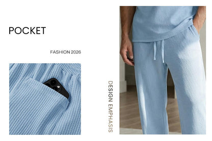 ⚡Hot Sales 49% OFF🔥Men's 2 Piece Rib Knit Sweatsuit Summer Sleeveless Tank Top Baggy Wide Leg Pants Set