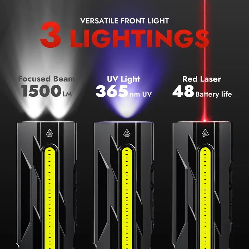 🔦 T9 PRO EDC Flashlight | 1500 Lumens Multi-Light LED Flashlight with Laser Red & UV Light