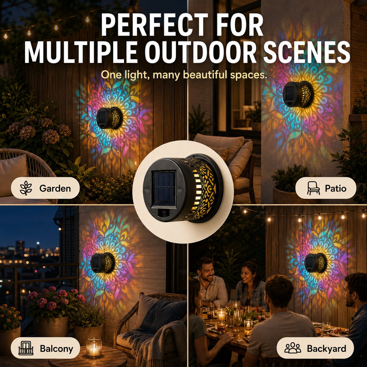 🌈✨ Mandala Solar Wall Lamp – Magical Patio Night Ambience🌼