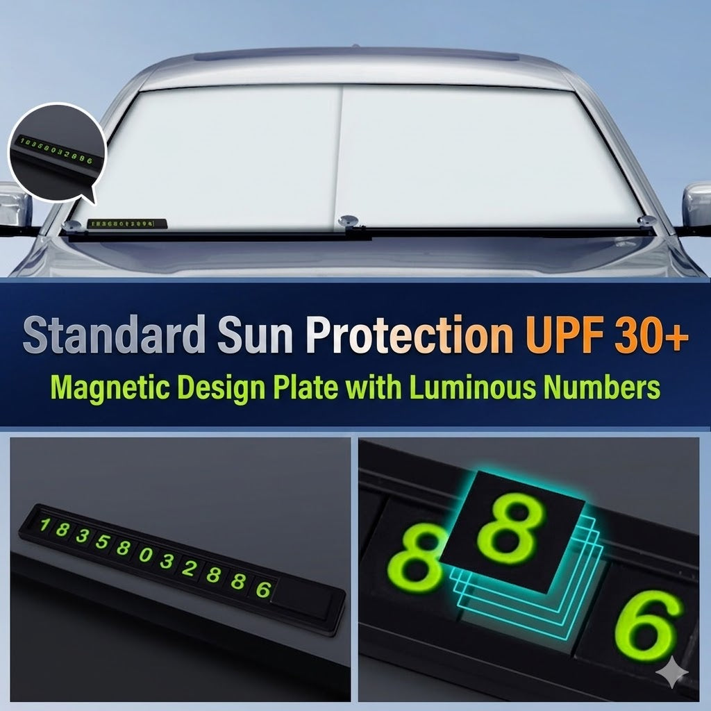 Retractable Car Windshield Sun Shade - 1-Second Setup Auto Rolling UV & Heat Reflector, Universal Fit Sun Blocker Window Cover