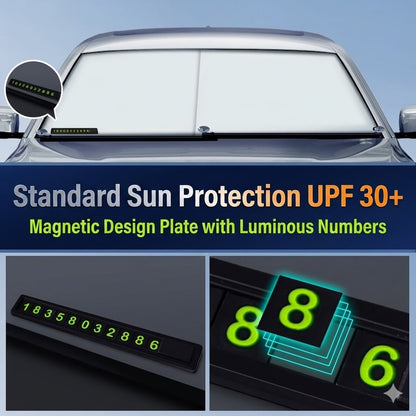 Retractable Car Windshield Sun Shade - 1-Second Setup Auto Rolling UV & Heat Reflector, Universal Fit Sun Blocker Window Cover