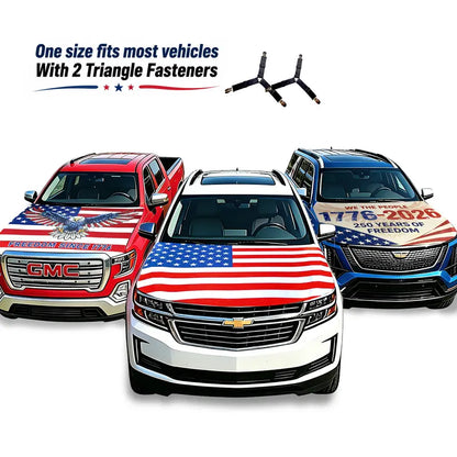 American Flag Car Hood Cover With Dual Triangle Clips Fits Trucks SUVs Sedans Jeep Commemorative Edition