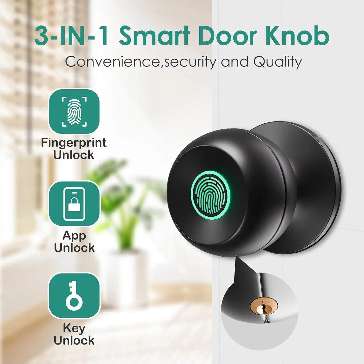 Biometric Door Knob, Keyless Entry Door Lock for Garages-2 Pcs