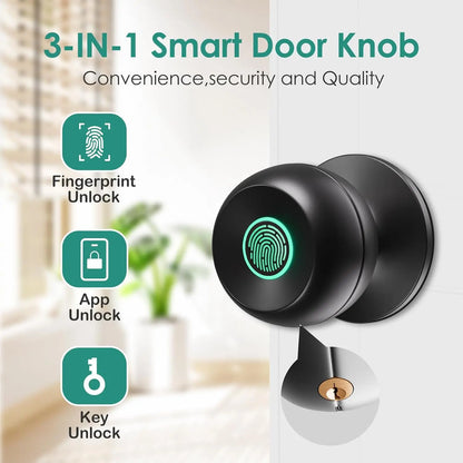 Biometric Door Knob, Keyless Entry Door Lock for Garages-2 Pcs