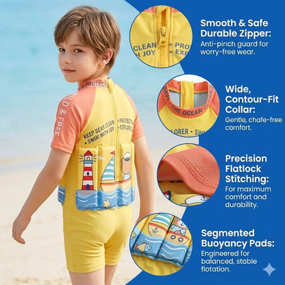 Non‑Inflatable Kids Float Suit | One‑Piece Safety Buoyancy Swim Aid with Sun Protection 2–10 Years Old