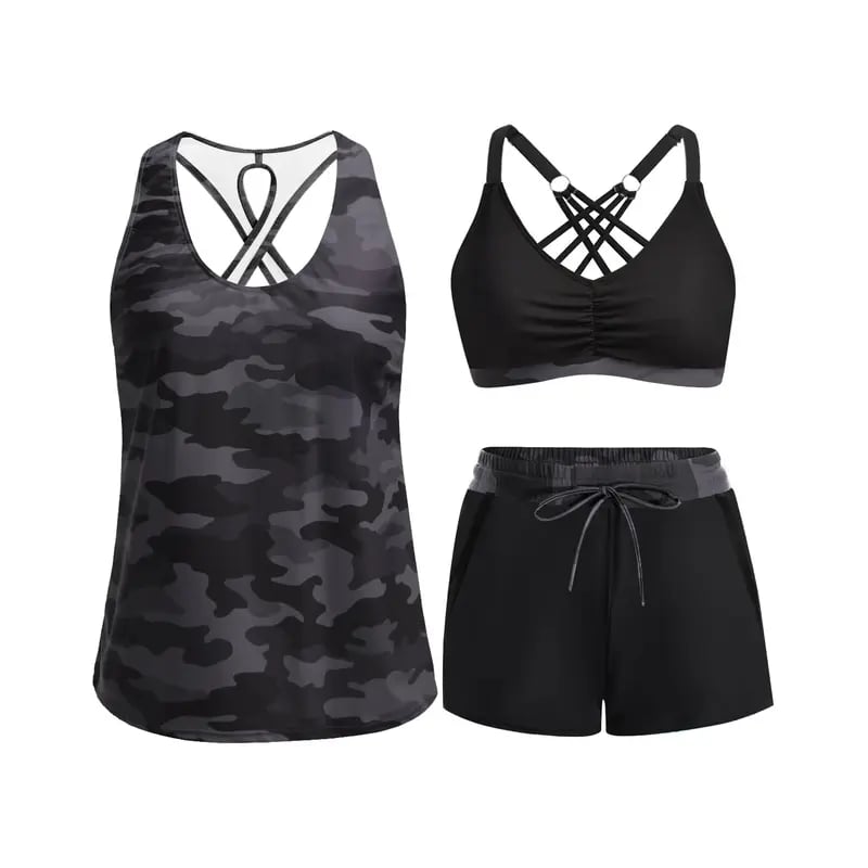 🏖️SUMMER SALE 49% OFF 🔥Aqua Eve Three Piece Tankini with Shorts🩱