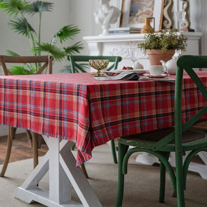 Ownkoti Classic Red Plaid Table Cover Tablecloth