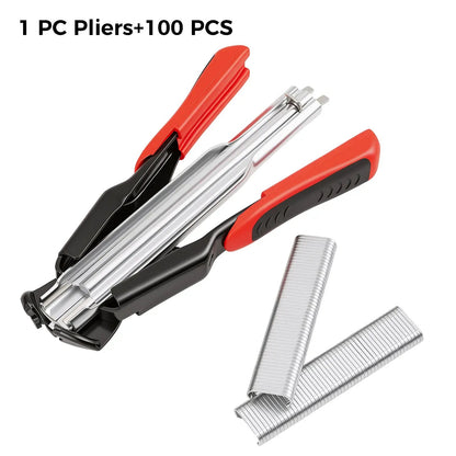 🔥LAST DAY 49% OFF - 🛠️100 PCS/600PCS/2500 PCS C Clips Hog Ring Pliers Kit, 3/4'' Hog Ring Nail, Fencing Plier Staple Gun Cage Clamp