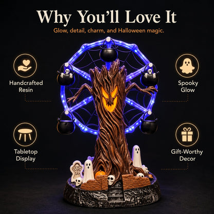 🎃 Halloween Haunted Tree Ferris Wheel Tabletop Decor, Light Up Resin Spooky Ghost Mini Scene Ornament