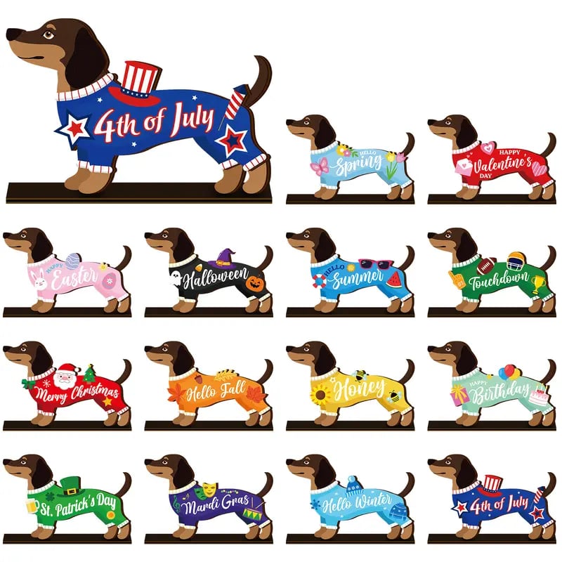 Cute Animal Wooden Sign – Interchangeable Magnetic Hats & Seasonal Decor