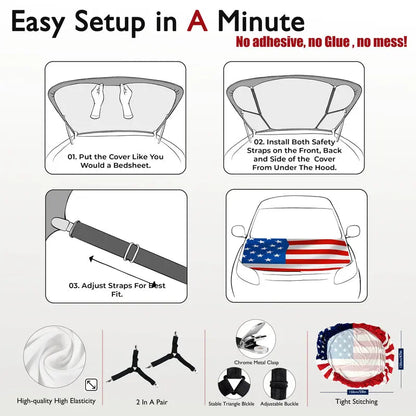 🎉4th Of July Flash Sale 65K+🔥American Car Hood Flag🦅No Glue No Tools🚗 Install in 1 Minute